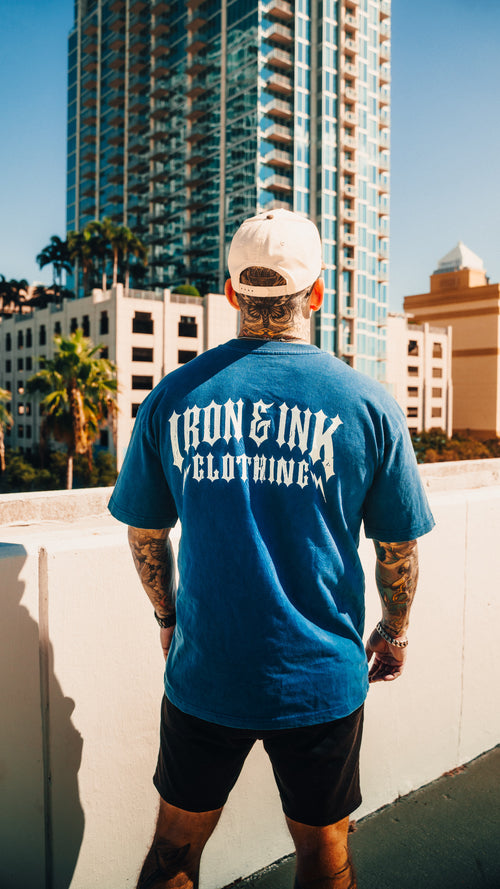 "bolt" garment dyed shirt- Cobalt blue