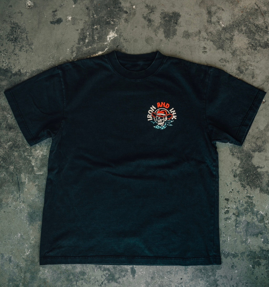 New "Skull Cowboy" oversized shirt- Faded Black