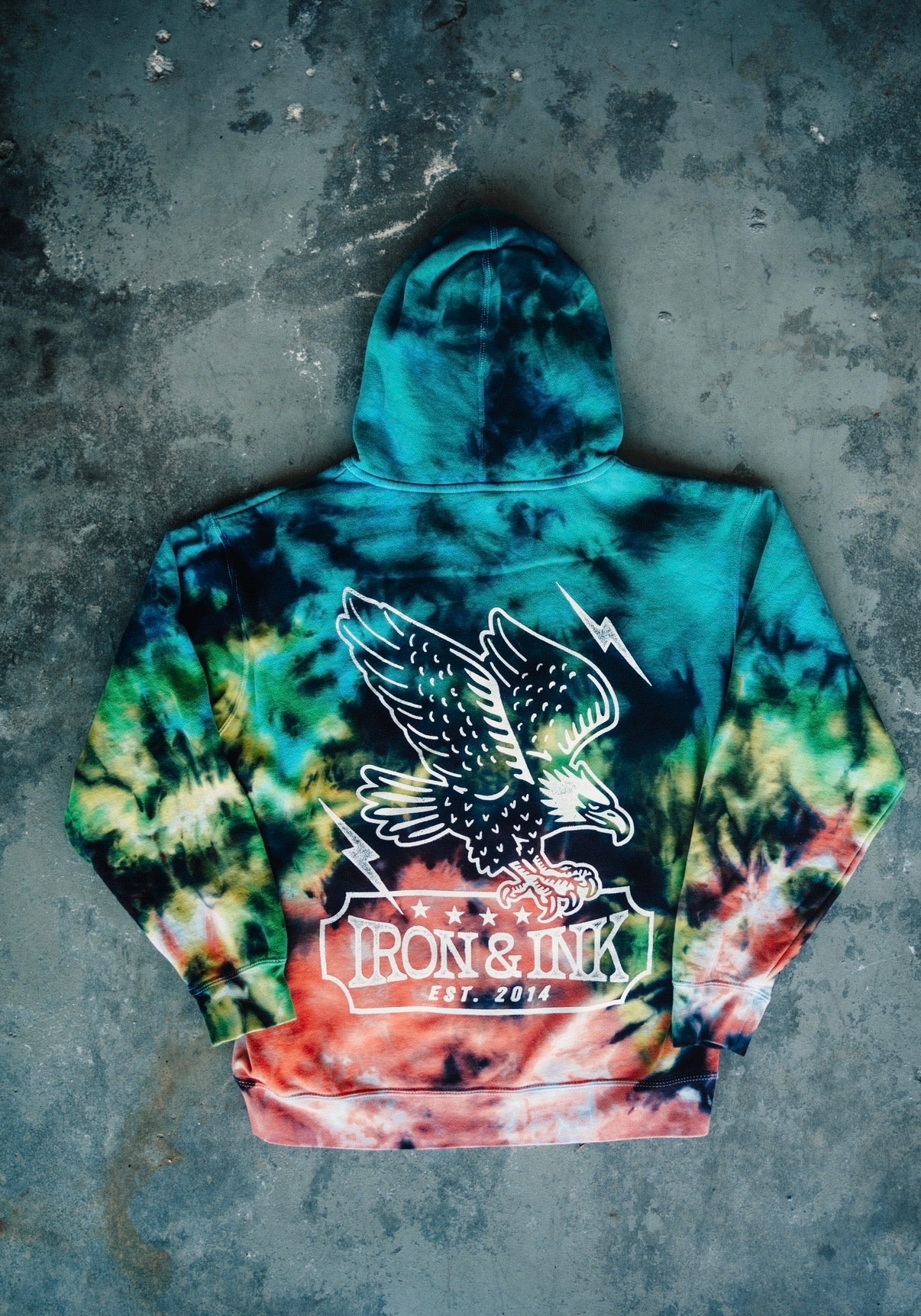 New custom tie dye mid wt hoodie-neon eagle