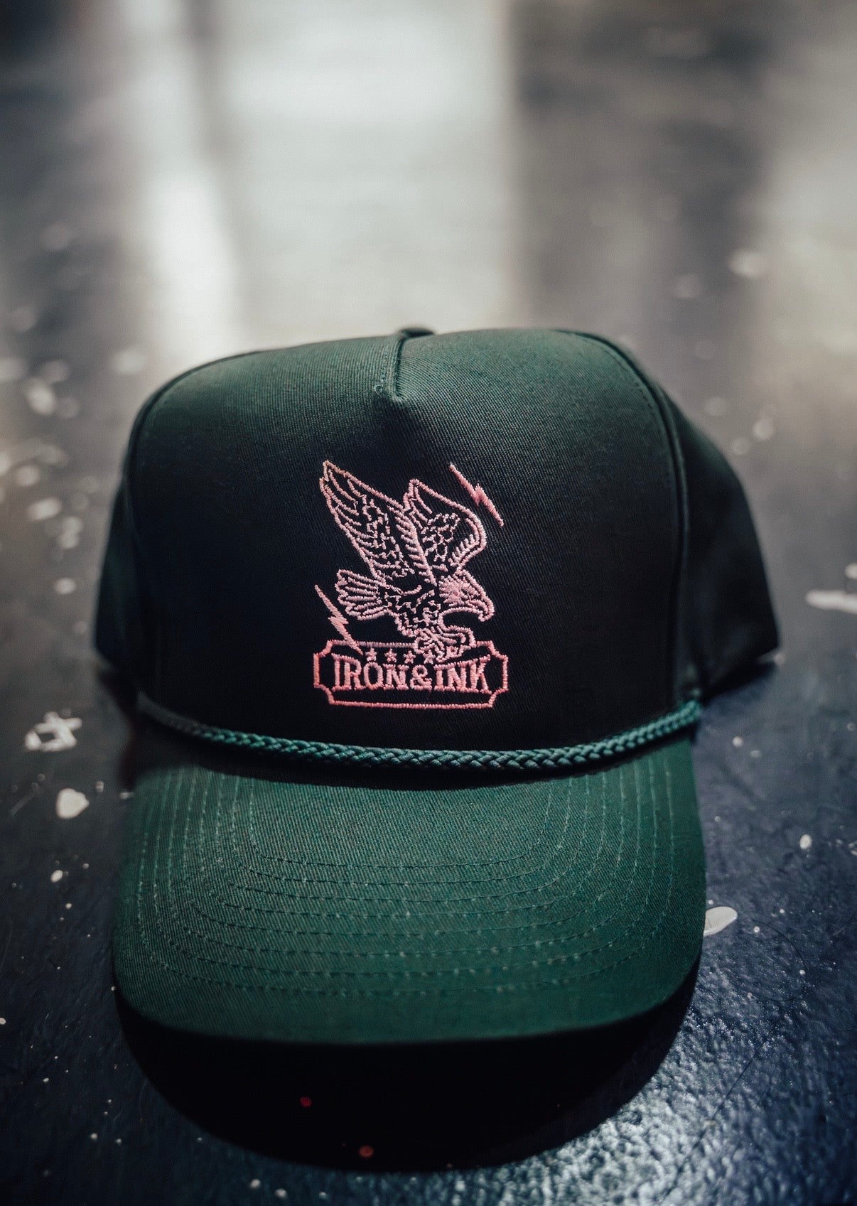 New Eagle vintage rope SnapBack- pine green and white