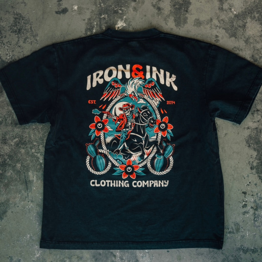 Restocked "Skull Cowboy" faded black shirt -slightly oversized